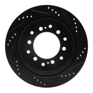 Lexus GX470 Brake Rotor (1) - Rear Left - R1 Concepts - Drilled & Slotted - Black - `01-`09